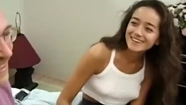 Ethnic Amateur Jizzed on Tits by Oldman