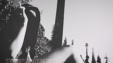 تحديات مراهقة وقحة | Lewd Pakistani Teen in Niqab and Lingerie Smoking on Terrase in Mountains